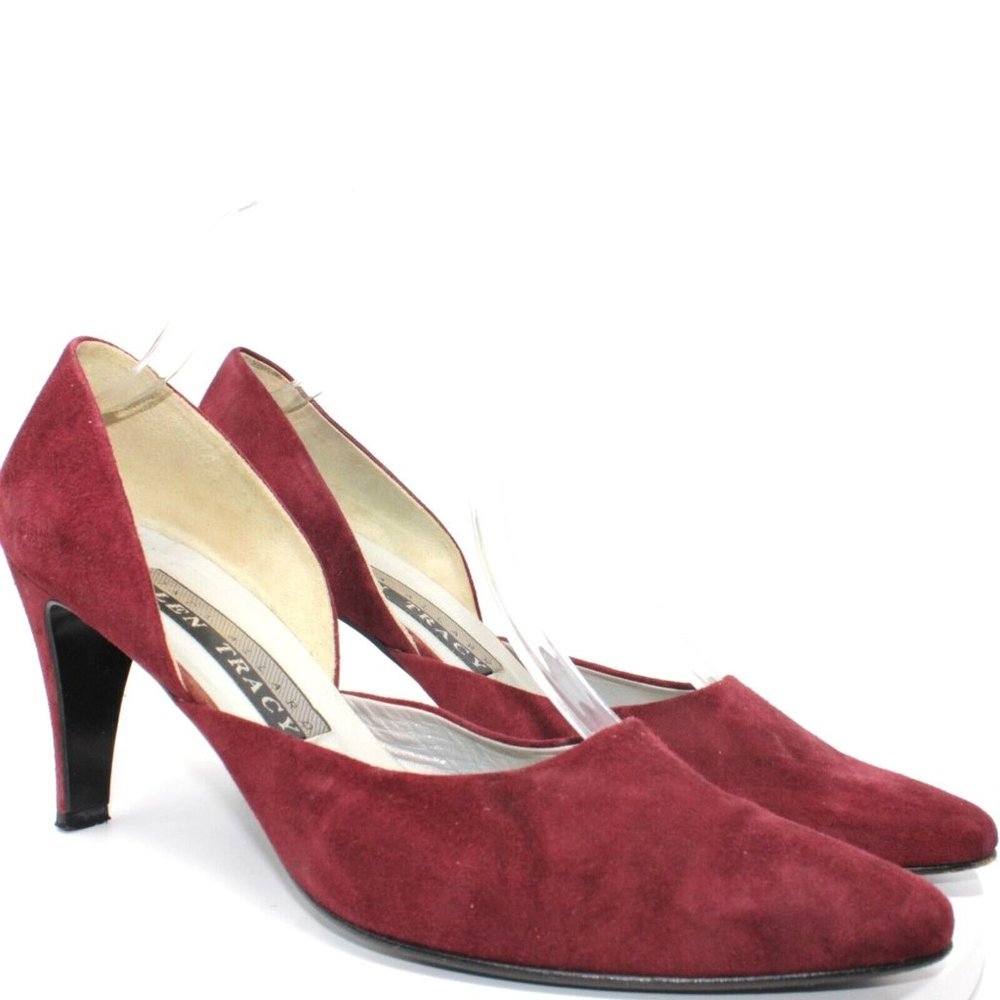 Ellen Tracy Linda Allard Womens Sz 10M Pumps Burgundy Red Suede Kitten High Heel - Picture 2 of 12